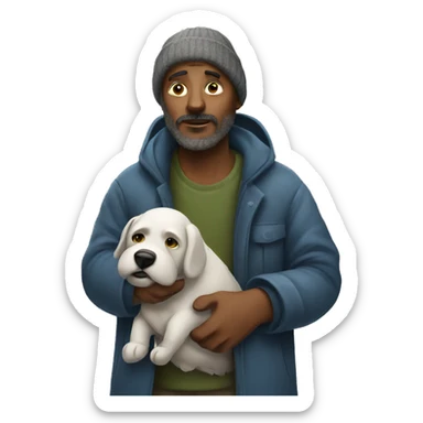 homeless man with dog sticker