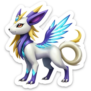 Colorful Futuristic Meloetta-Absol-Manectric-Solgaleo-Raikou-Pokémon-Digimon-Fakémon-fusion-hybrid-creature sticker