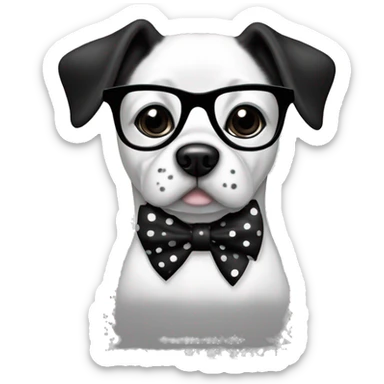 medium-black-and-white-dog-with-black-eyes-and-black-glasses-and-polkadot-black-white-bow-drawing sticker