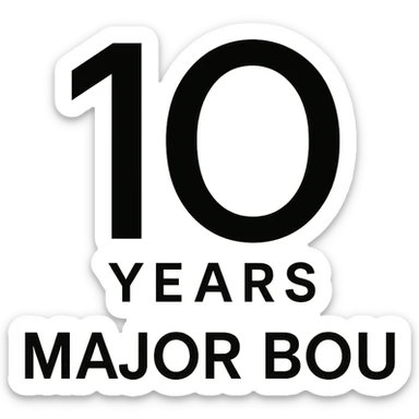Minimalist 10th anniversary logo for Major Bou with a sleek black and white design sticker