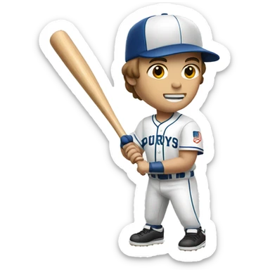 white skin baseball player holding bat sticker