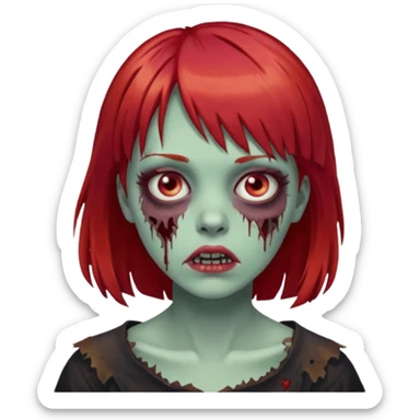 create a zombie girl with red hair and bangs sticker