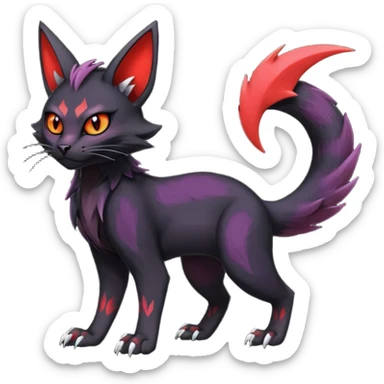 Black edgy Noivern-Noibat-Purloin-Torracat-Lykoi-Caracal-cat-Fakemon-fusion-hybrid-creature sticker