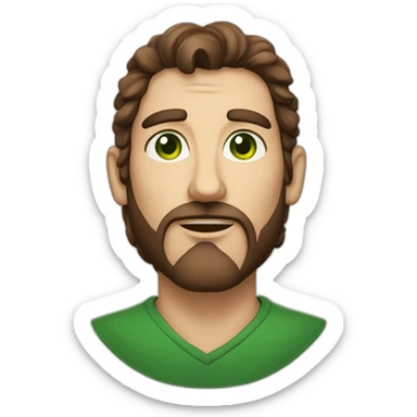 a long brown haired men with rhombus-shape face green eyes and big ling nose no facial hair sticker