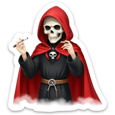grim reaper in red cape smoking weed with loads of smoke in the air sticker