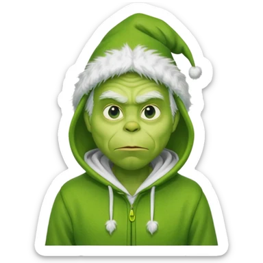 Create an avatar of white european male in hoodie with ``BST`` letters on it. make him look like grinch from movie sticker