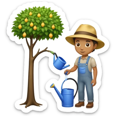 A man watering a tree sticker