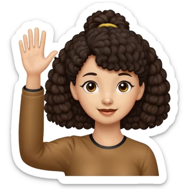 Brown Poodle with ponytail black hair girl say goodbye sticker