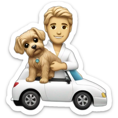 Christ the Redeemer (statue) holding a yorkie while driving red f1 car sticker
