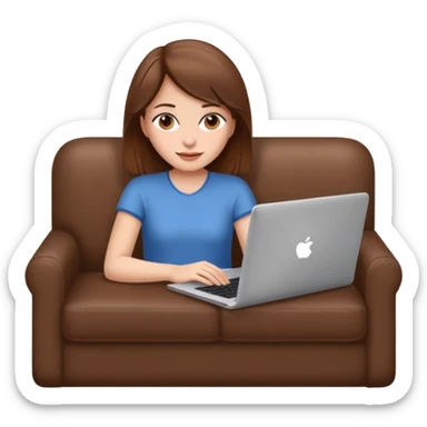 A girl is working with a laptop while lying on the sofa sticker
