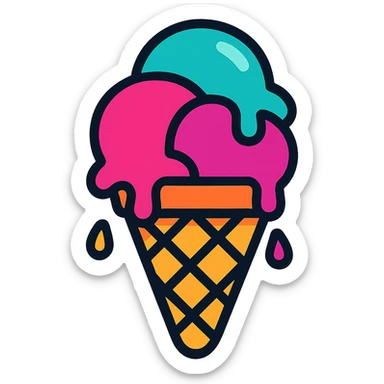 summer ice cream cone with melting scoops playful bright style sticker