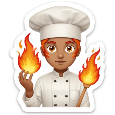 chef with blazing fire eyes, wearing chef hat sticker