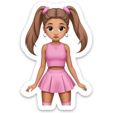 Ariana grande goes to the wicked set wearing a pink croc top and a short pink skirt  sticker