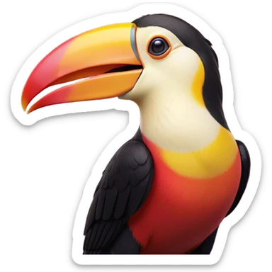 Cinematic Cute Yawning Toucan Portrait Emoji, Head tilted slightly with a dramatic, wide-open yawn, showcasing a colorful, expressive beak and sleepy, half-closed eyes with a relaxed demeanor, Simplified yet irresistibly adorable features, highly detailed, glowing with a soft, cozy tropical glow, high shine, relaxed yet expressive, stylized with a dash of whimsical charm, soft glowing outline, capturing the essence of a drowsy yet affectionate toucan that appears ready to stretch out for a nap! sticker