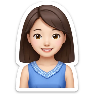 Korean girl in blue and white brunette girl in light prink dresses smiling sticker