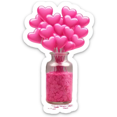 10000000 huge pink hearts on stems in a clear glass vase sticker