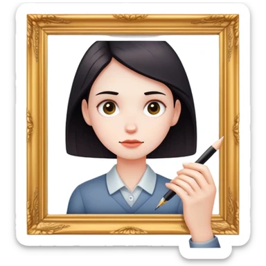 perfectionist person with focused expression adjusting a picture frame sticker