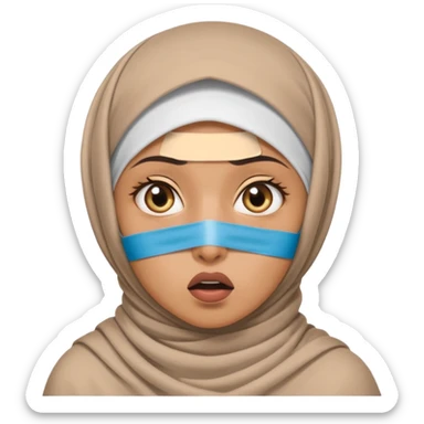 shocked eyes muslim woman with tape on mouth sticker
