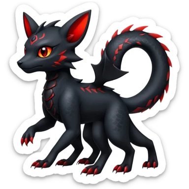 Shiny Dark Cute Majestic Sophisticated Modern Gothic Gloomy Futuristic Scaly Cyber-Salandit-Umbreon-Litten-Hybrid (Full body) sticker