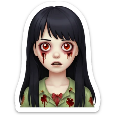 Girl zombie with long black hair And bangs sticker
