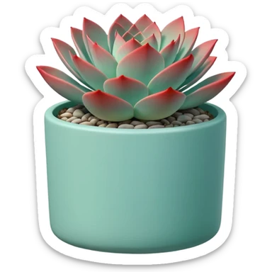 A ceramic pot in a pastel turquoise color, shaped like a cylinder, the pot is tall and contains an Echeveria 'Painted Nodulosa' plant. sticker