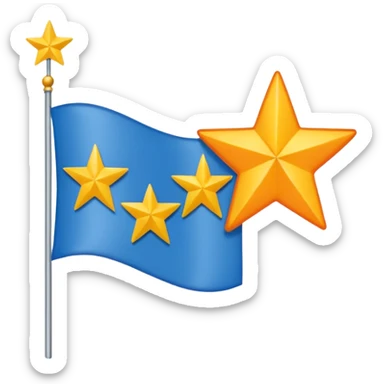  Flag Emoji, as a horizontal duo color, blue on top, orange on the bottom, and in between the two colors, there are 12 small, yellow, 5-pointed stars, running along the border of the two colors. Add one extra 5-pointed yellow star, but make it big, and directly in the middle of the flag. sticker