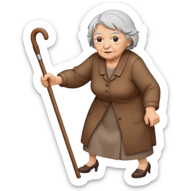 old woman beating a bear with her cane  sticker