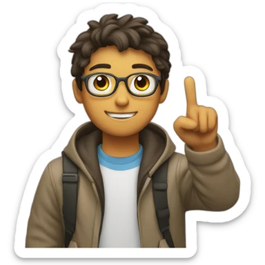 Student showing his hand fingers up to search box sticker