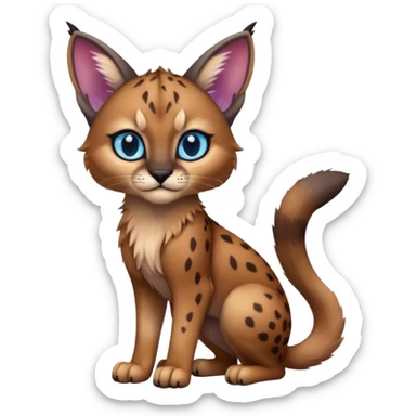 Cute Kawaii Epic Epic Aesthetic Cool Dark Warm-Colored Gradient Caracal-Cheetah-Bobcat-Lykoi-Fakémon-creature, (full body) sticker