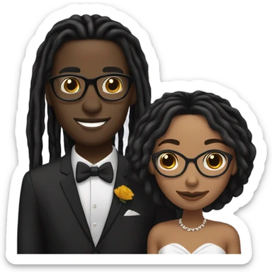 black couple light skin male with long black locs, dark skin female with glasses with black locs wedding sticker