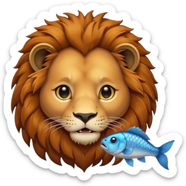  A lion eating a fish, feeling sad because it’s too small, portrait sticker