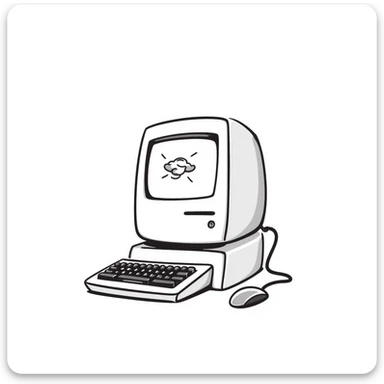 Pixel art style old Macintosh computer, simple monochrome linework sticker