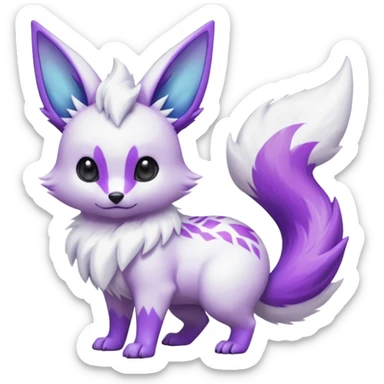Hyper-realistic pastel wildlife Beautiful Real life wild feral Frosty Albino Shiny White with Violet markings Eevee-Liepard-Zangoose-Pokémon-Digimon-Fakémon-fusion-hybrid-creature sticker