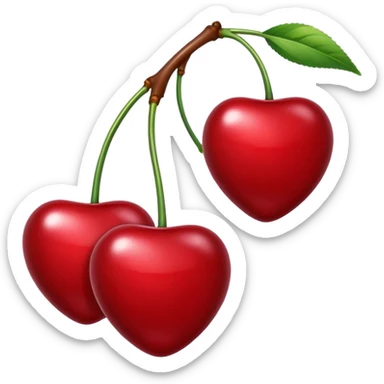 A pair of cherries emoji made of polished silver chrome, smooth rounded shapes, glossy metallic finish, soft highlights and reflections, cute proportions, iOS emoji style, centered, clean white background, no text sticker