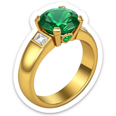 wedding ring with a emerald green stone sticker