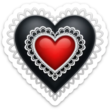 black heart with red center and white lace sticker