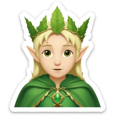 Forest Elf – elegant green skinned elf with leaf crown and cloak, blonde hair sticker