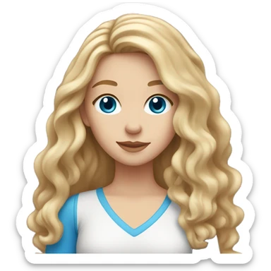 White girl with light brown wavy long hair and blue eyes sticker