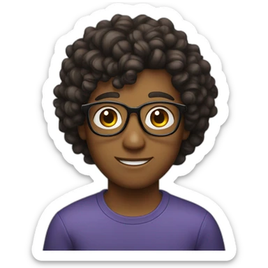 young guy with curly foffy hair with glasses sticker