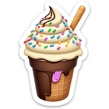 Ice cream with sprinkles and chocolate syrup sticker