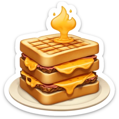 kavurma meat toasted sandwich object icon, grilled toasted bread, sautéed Turkish kavurma beef filling, melted cheese, juicy meat texture, golden brown crust, warm steam rising, 3D cartoon, mobile game icon style, centered, clean background, no text, no watermark sticker