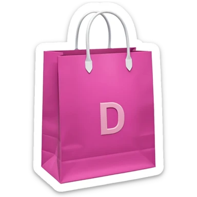 Fuchsia pink paper bag with white handles, repeating DRUNI  in light pink and a large vertical 'DRUNI' in bold white letters in the center, iOS emoji style, shiny and realistic. sticker