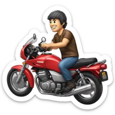 A middle age man wheelie the motorcycle honda Red 250 cc 1985 sticker