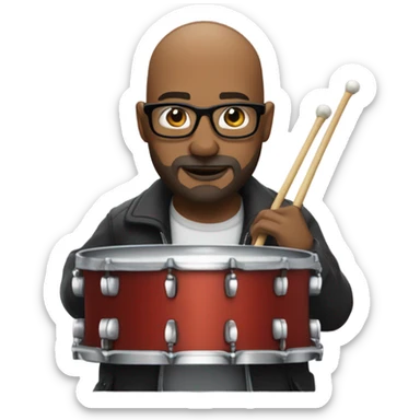 Bald Guy wearing glasses stubble white beardand playing drums sticker