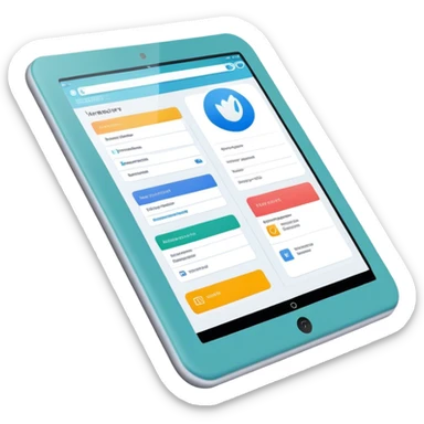 Create an emoji for UX/UI design. Show a monitor or tablet with a web interface mockup displayed on the screen. Use modern, professional colors. Do not include any emojis or smiley faces. Make the background transparent. sticker