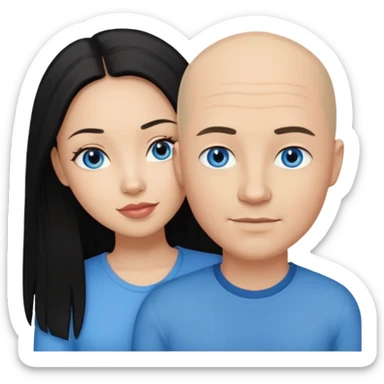 Bald white man blue eyes in love with Filipina woman with long hair and dark eyes sticker