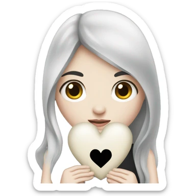 Pale girl with long black hair holding black heart in her hands  sticker