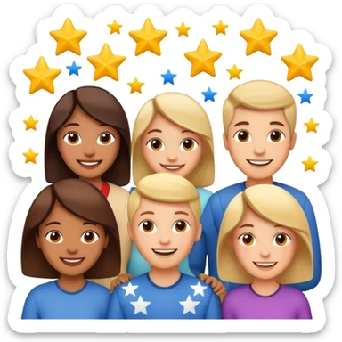Make me an emoji for an app. The emoji is to highlight "social", "Real people", Reviews, trust, and brand recognition sticker