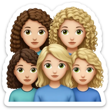 A trio of girls (one straight haired brown eyed brunette, another straight haired Blueish greenish eyed blonde and the last girl a browned eyed curly haired brunette sticker