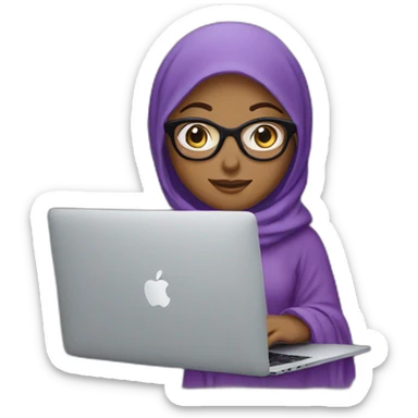 purple Hijab girl with glasses in front of MacBook 💻  sticker